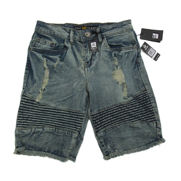 X RAY Kids Moto Biker Jean Shorts Boys 6 Denim Stretch Distressed Vintage Tint - Picture 1 of 12